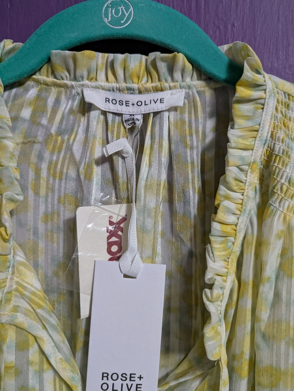 💜 NWT $28 Rose & Olive White Yellow Green Floral Print Sheer Blouse XL 16 - Picture 2 of 3